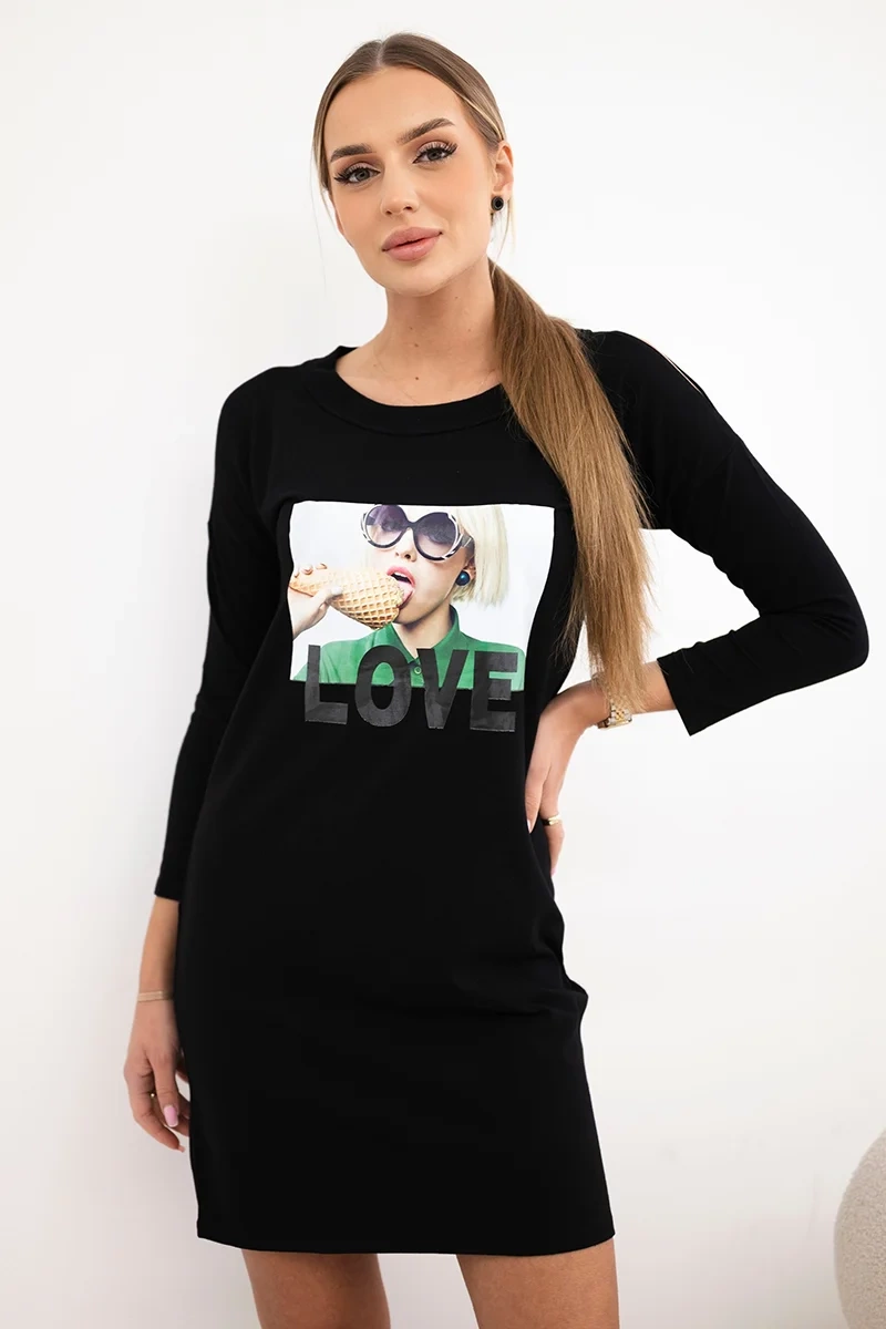 Kesi Šaty s potiskem Love Barva: Černá, Velikost: UNI