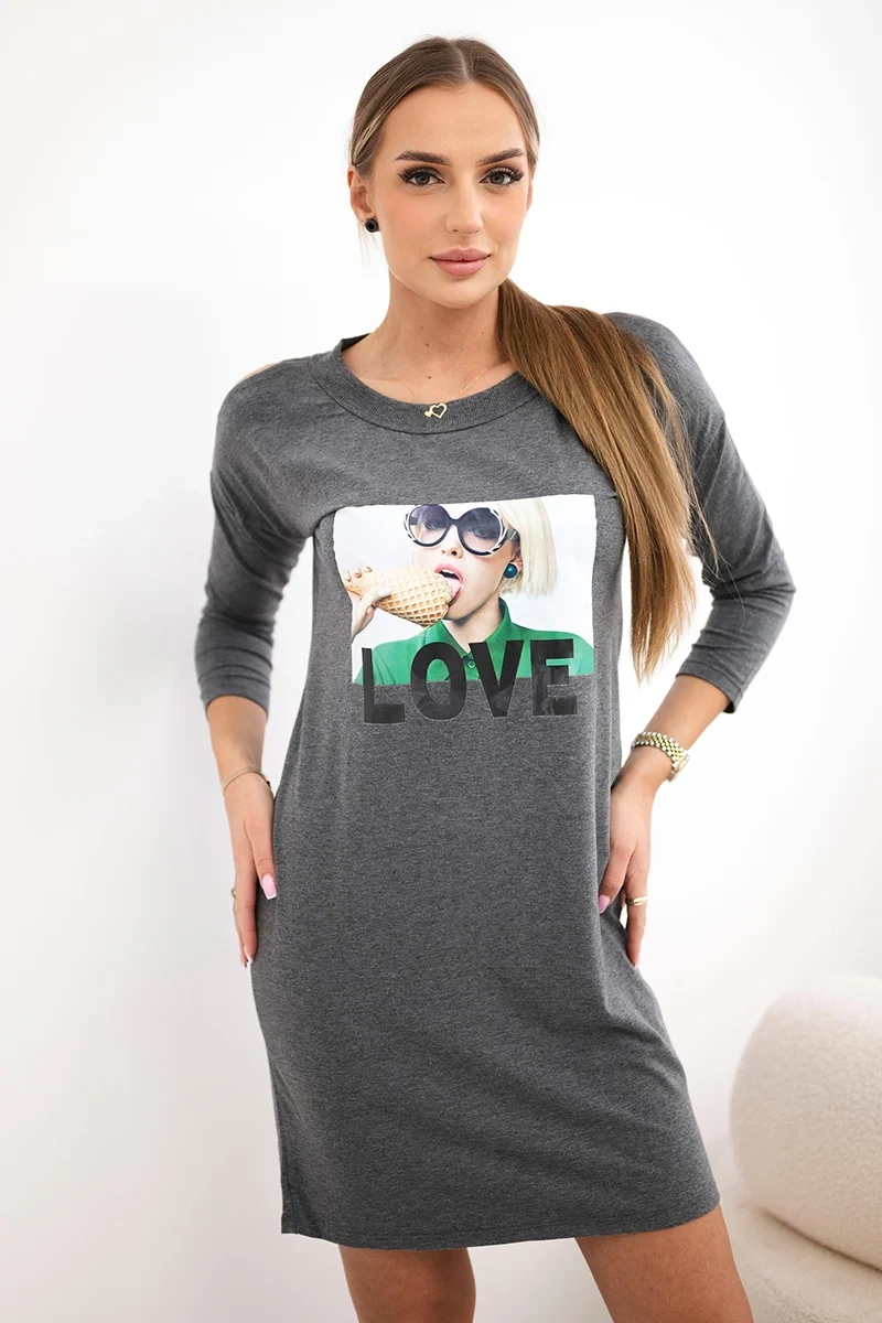 Kesi Šaty s potiskem Love Barva: Šedá - tmavě, Velikost: UNI