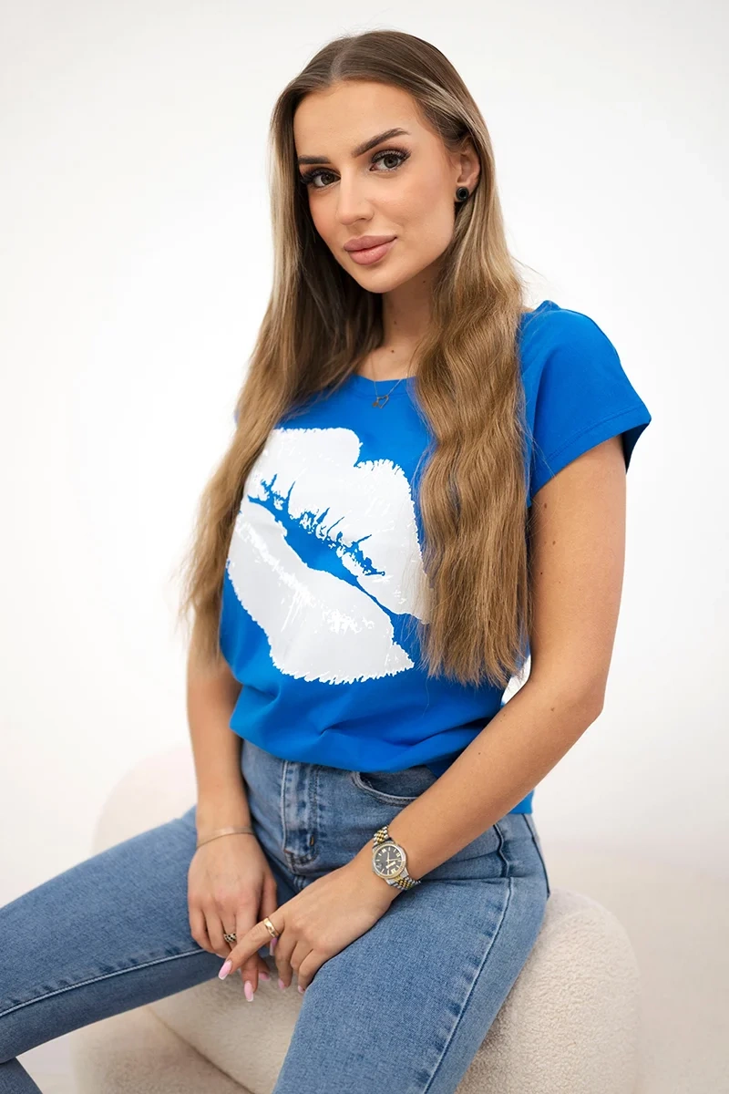 Kesi Halenka s potiskem rtů Barva: Modrá, Velikost: UNI