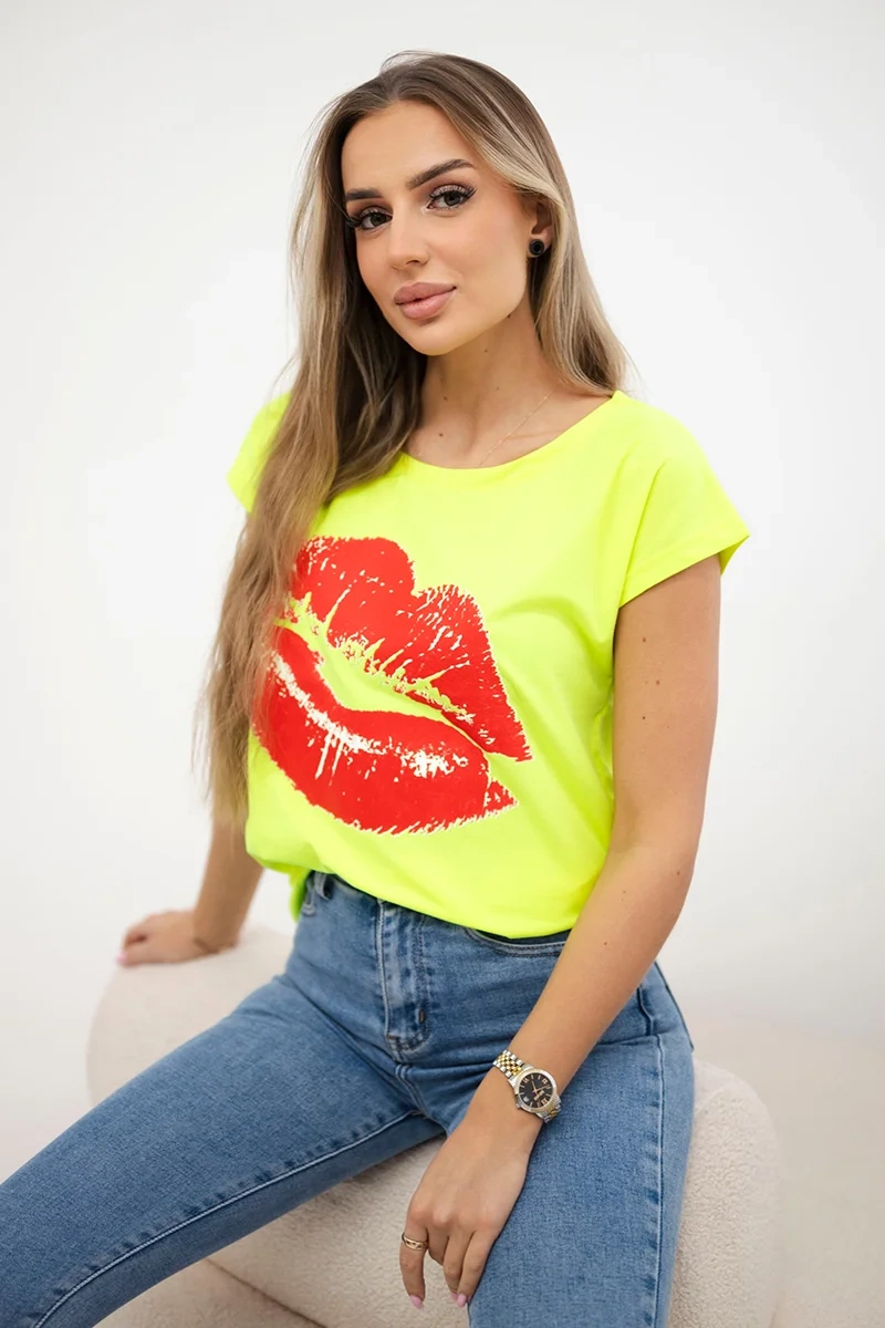 Kesi Halenka s potiskem rtů Barva: Žlutá, Velikost: UNI