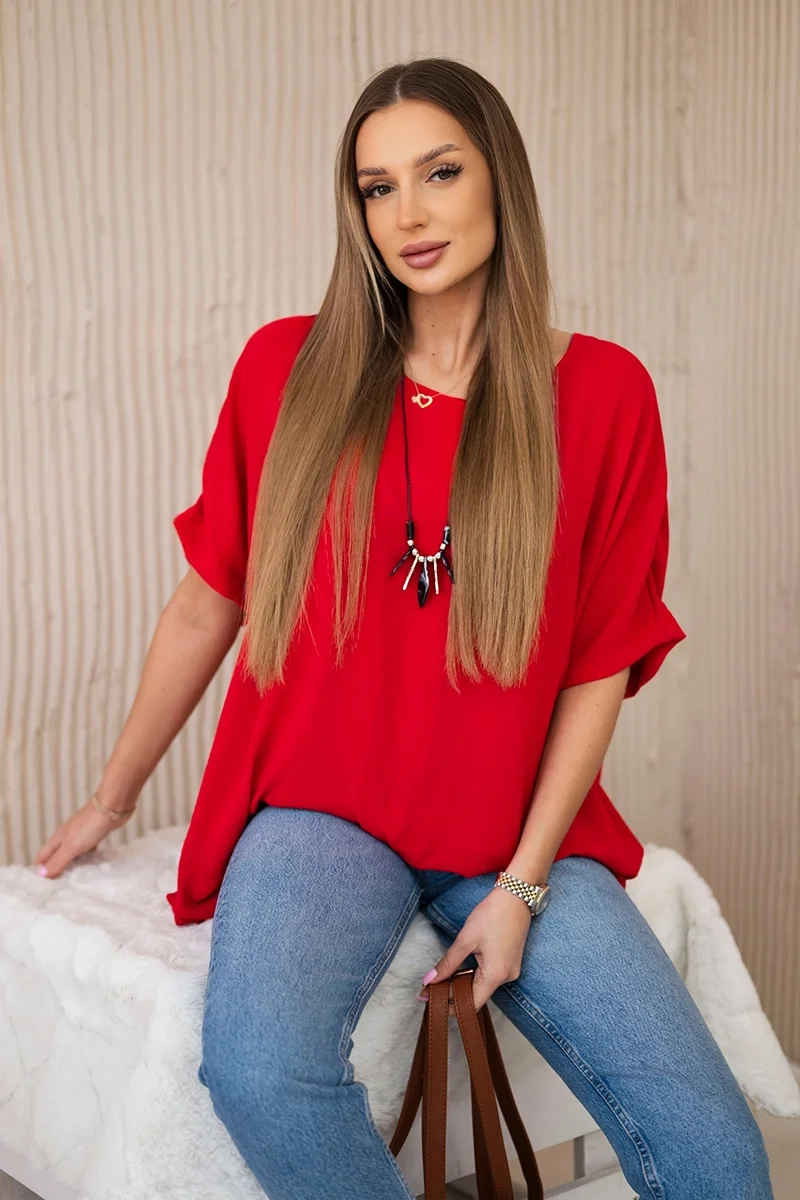 Kesi Oversize halenka Cici s přívěskem Barva: Červená, Velikost: UNI