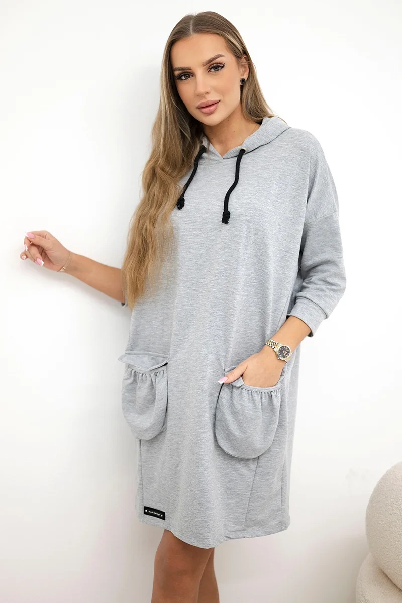 Kesi Šaty 9350 s kapucí  + kapse Barva: Šedá, Velikost: UNI
