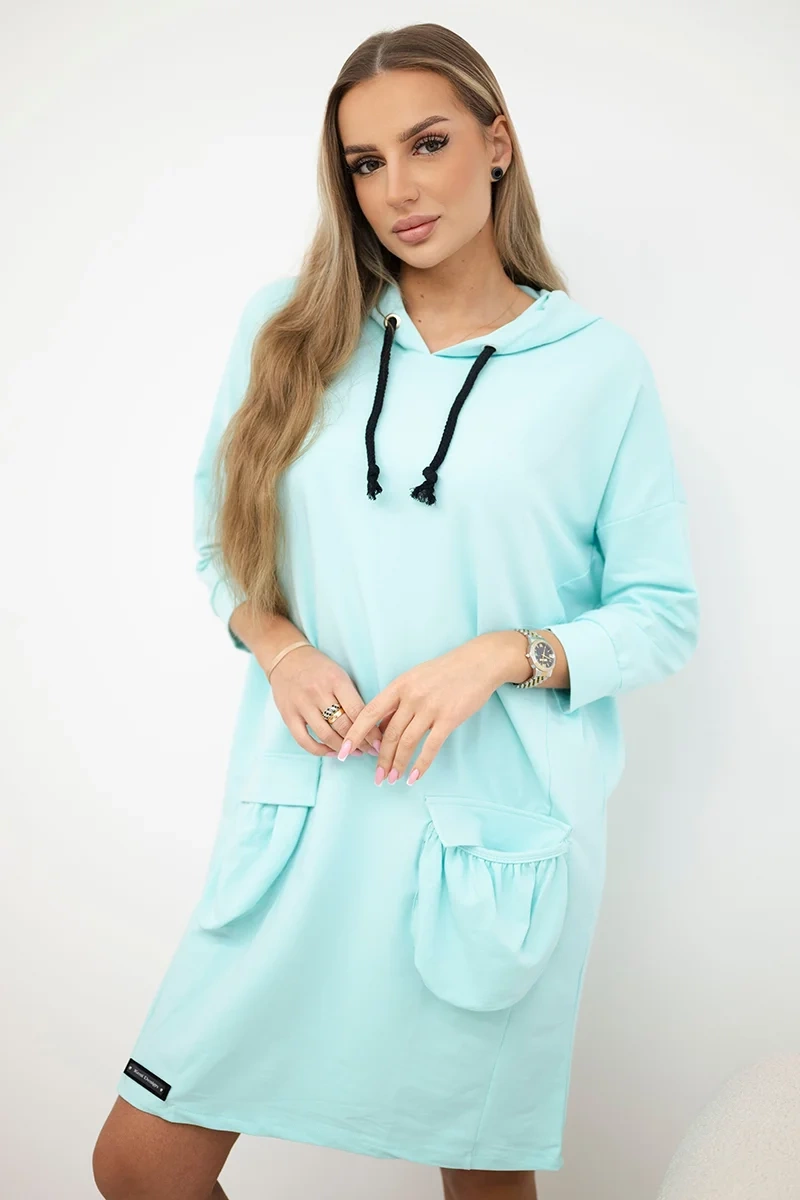 Kesi Šaty 9350 s kapucí  + kapse Barva: Tyrkysová, Velikost: UNI