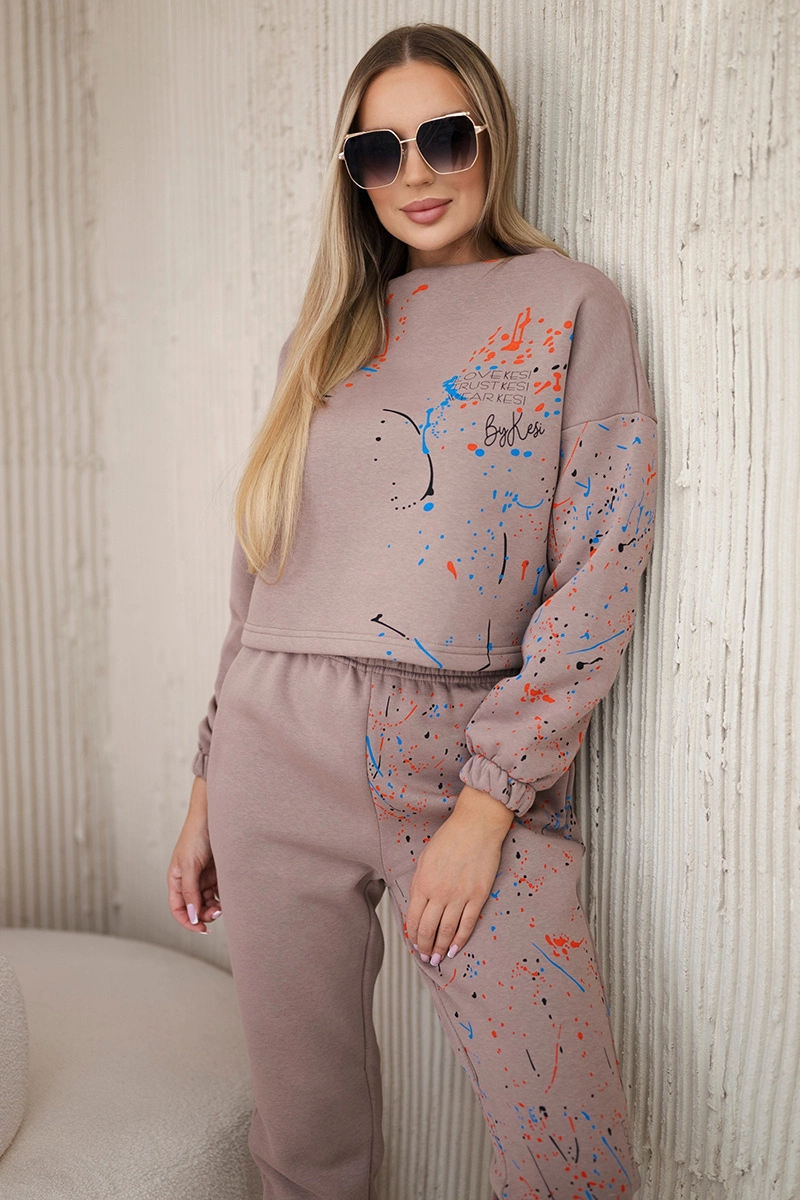 Kesi Zateplená souprava Galaxy s barevným potiskem Barva: Béžová - tmavě, Velikost: UNI