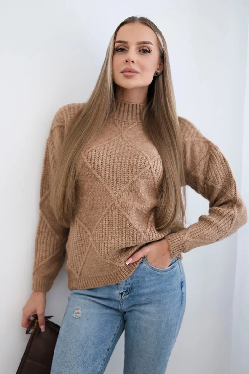 Kesi Svetr  Selena s modním vzorem Barva: Hnědá, Velikost: UNI