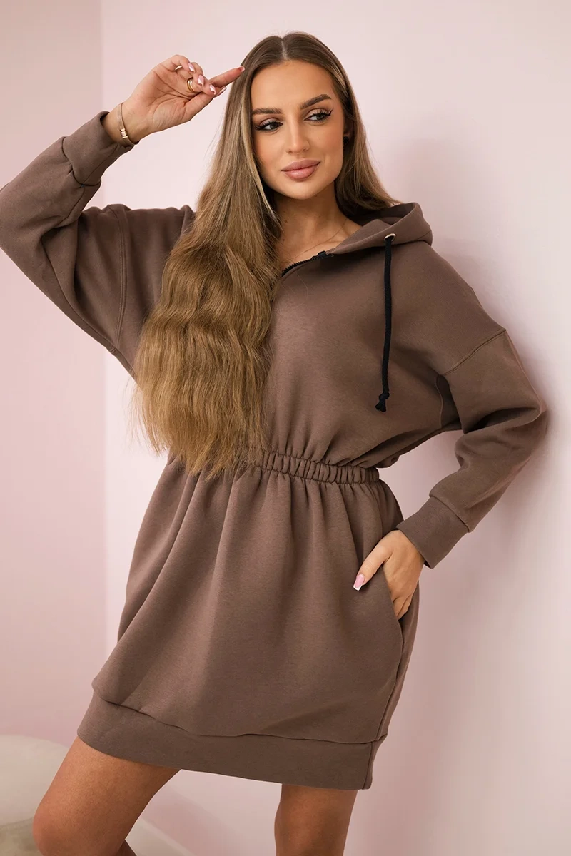 Kesi Zateplené šaty 68470 s kapucí Barva: Béžová, Velikost: UNI