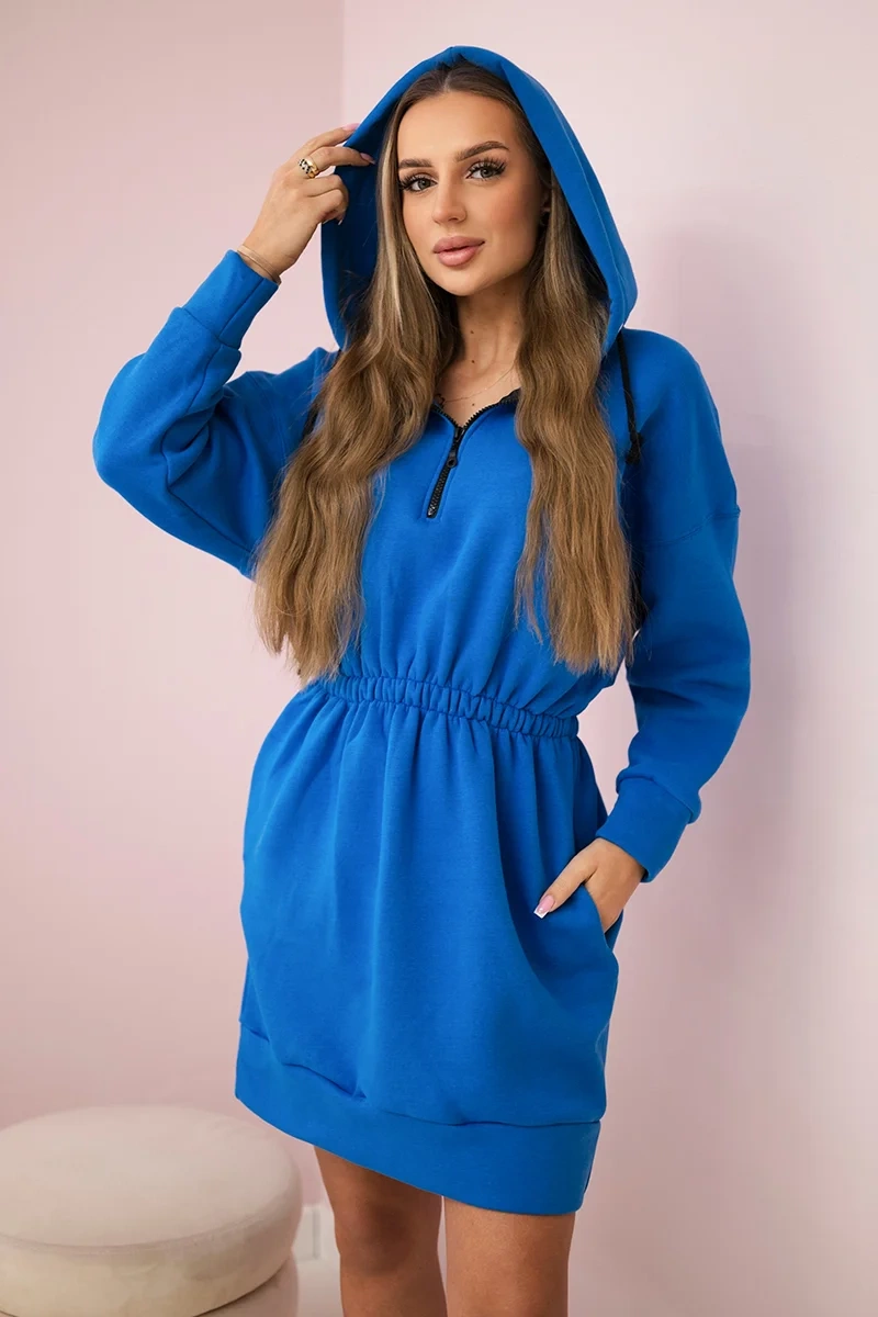 Kesi Zateplené šaty 68470 s kapucí Barva: Modrá - tmavě, Velikost: UNI