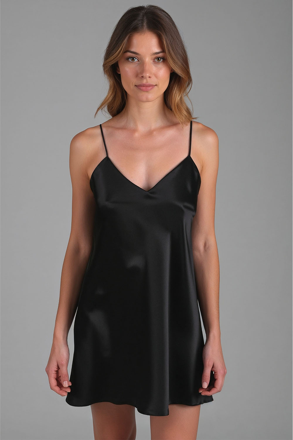 Saténová košilka Vivisence 2039 Barva: Černá, Velikost: 2XL