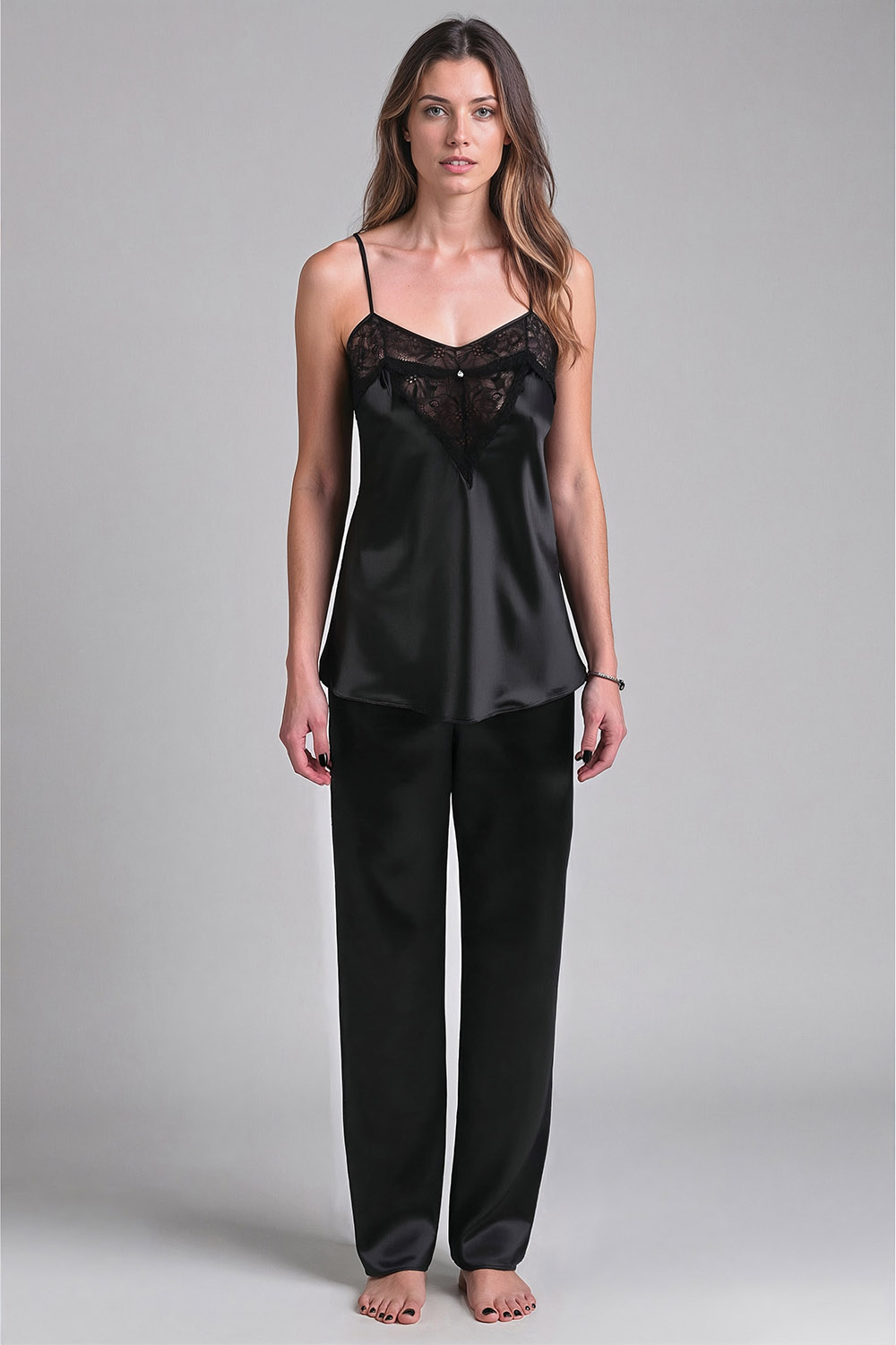 Saténové dámské pyžamo Vivisence 2035 Barva: Černá, Velikost: XL
