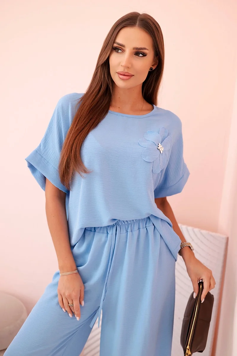 Kesi Dámský viskózový komplet ART0109 s ozdobným květem Barva: Modrá, Velikost: UNI