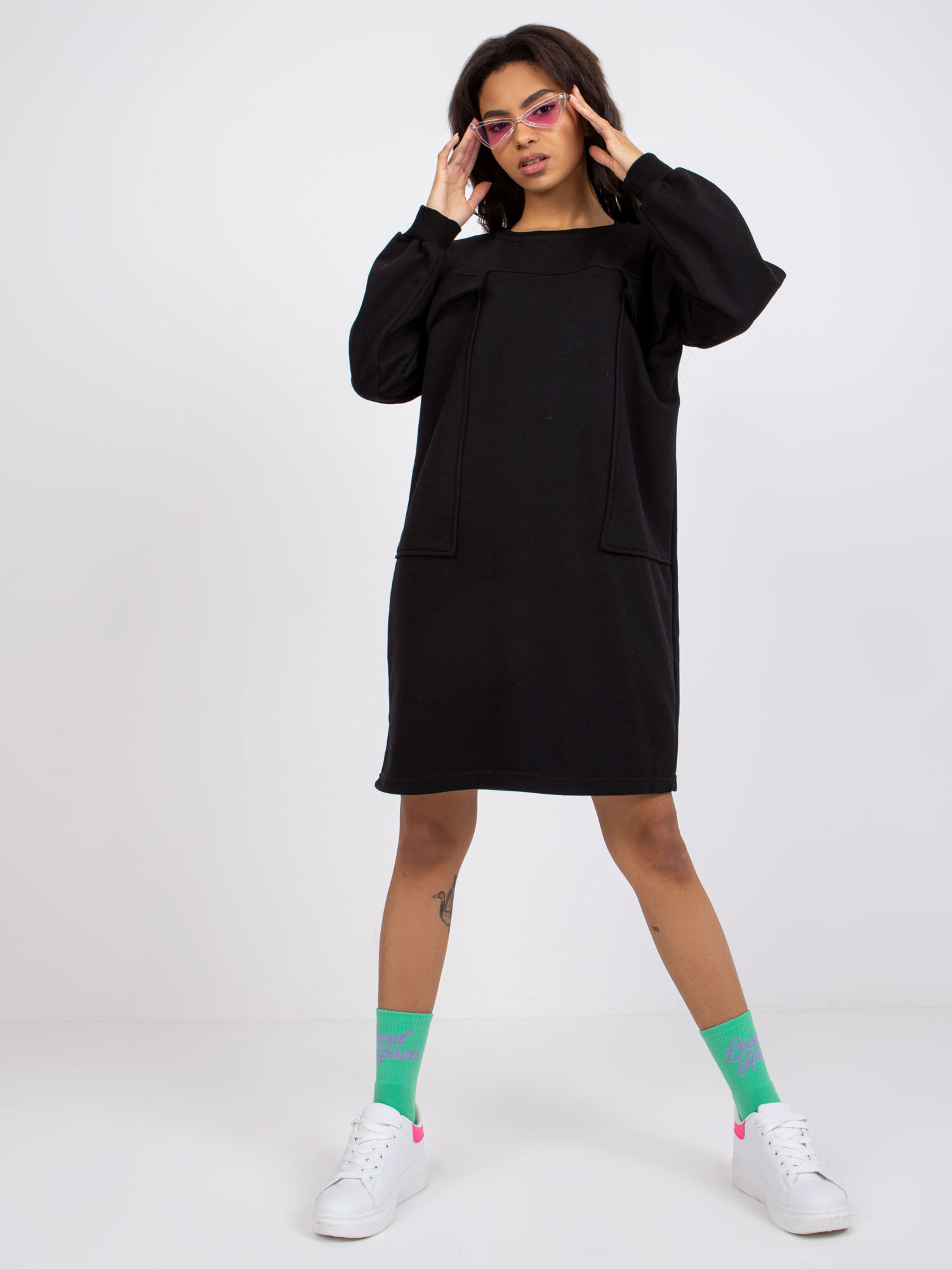 ex moda Mikinové šaty EM-SK-717.33X ex mode Barva: Černá, Velikost: UNI