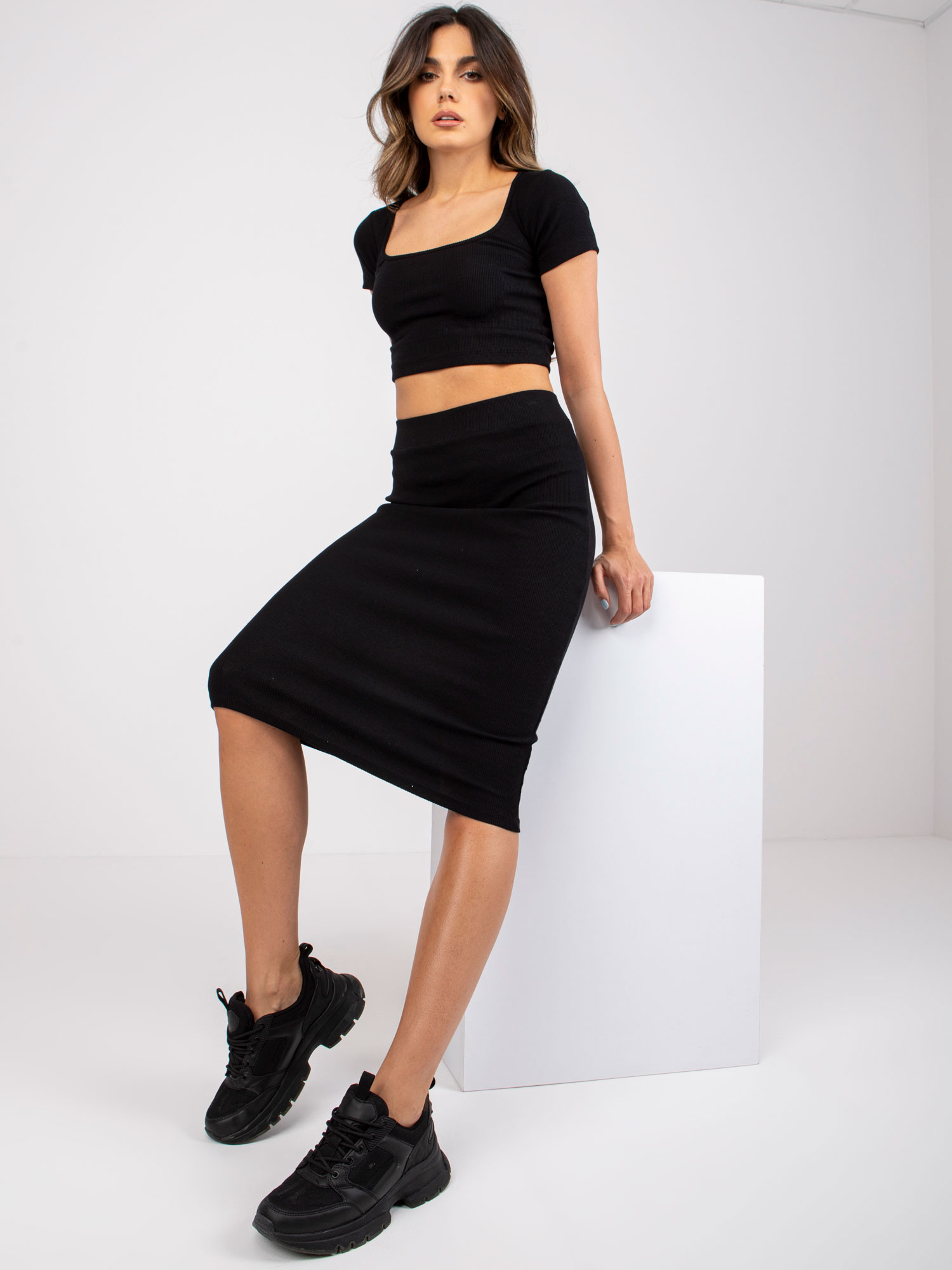 RUE PARIS Dámská sukně RV-SD-R3740.04 Barva: Černá, Velikost: L/XL