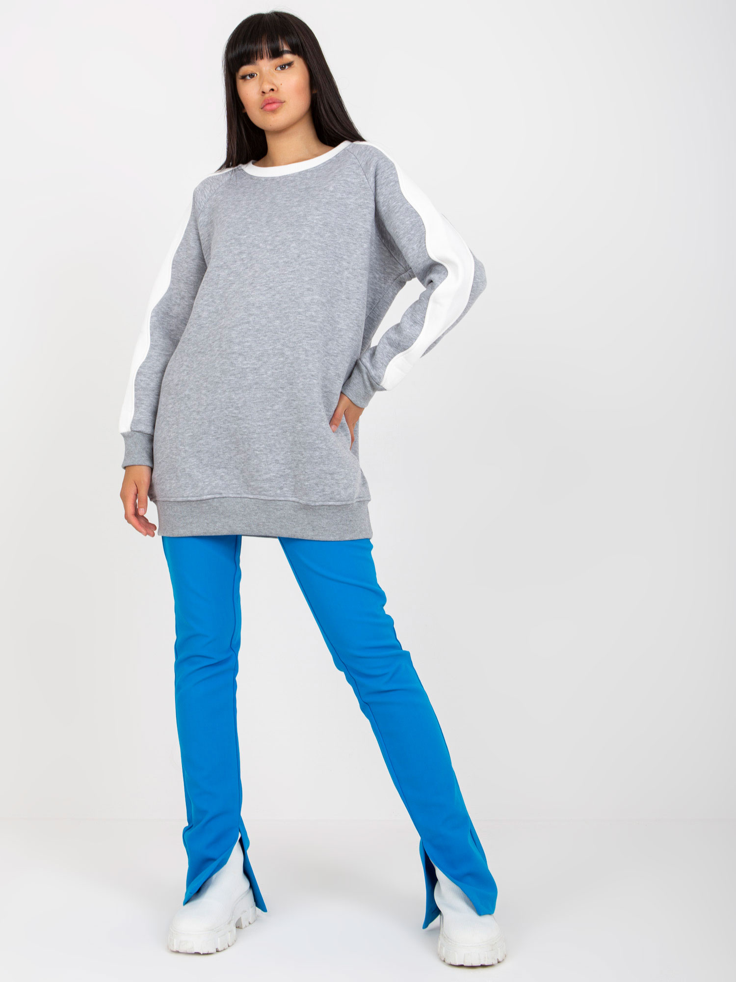 Dámská Oversize mikina RV-TU-8231.78P RUE PARIS Barva: Šedá, Velikost: L/XL