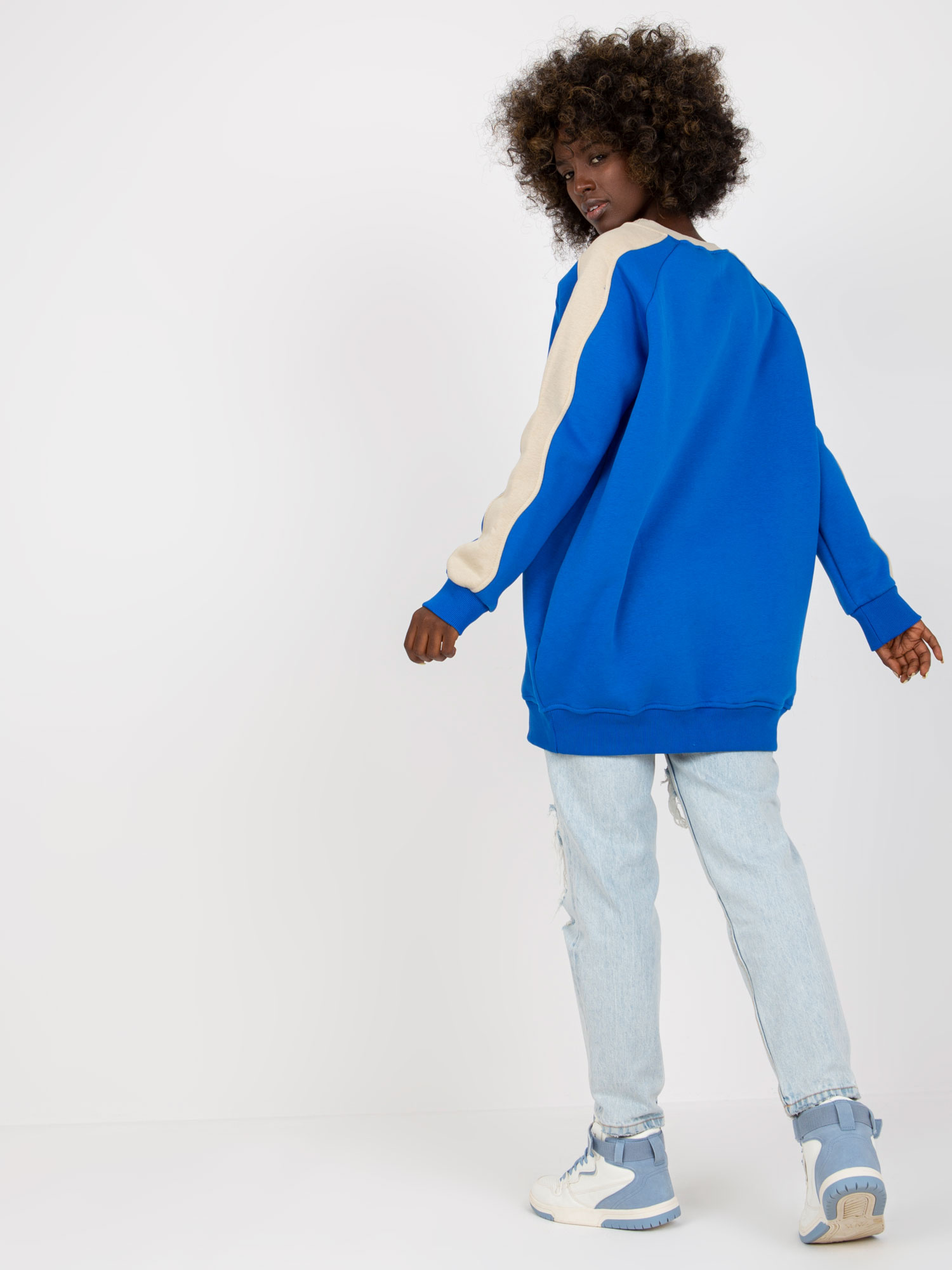 Dámská Oversize mikina RV-TU-8231.78P RUE PARIS Barva: Modrá - tmavě, Velikost: S/M