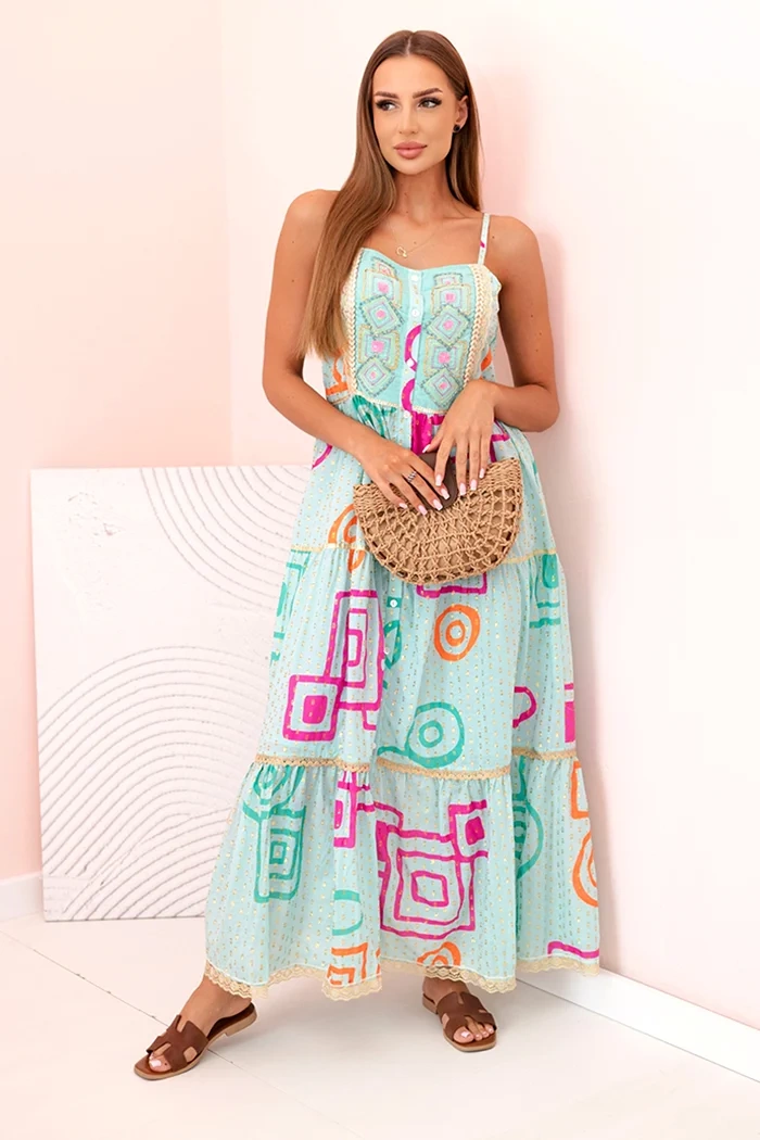 Kesi Dámské bavlněné šaty April  s barevným vzorem Barva: Modrá, Velikost: L/XL