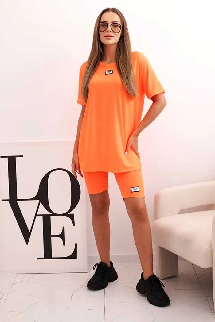 Kesi Dámský bavlněný komplet Florian s krátkým rukávem a šortkami bílý Barva: Oranžová, Velikost: UNI