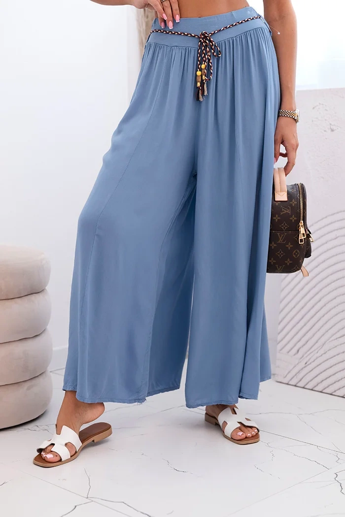 Kesi Dámské kalhoty Iba z viskózy se širokými nohavicemi Barva: Modrá, Velikost: UNI