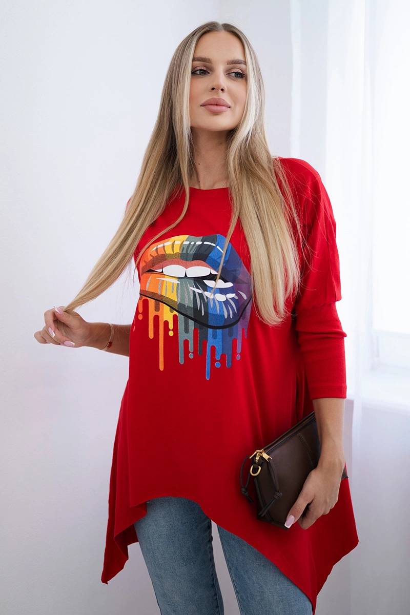 Kesi Oversize halenka s potiskem duhových rtů Barva: Červená, Velikost: UNI