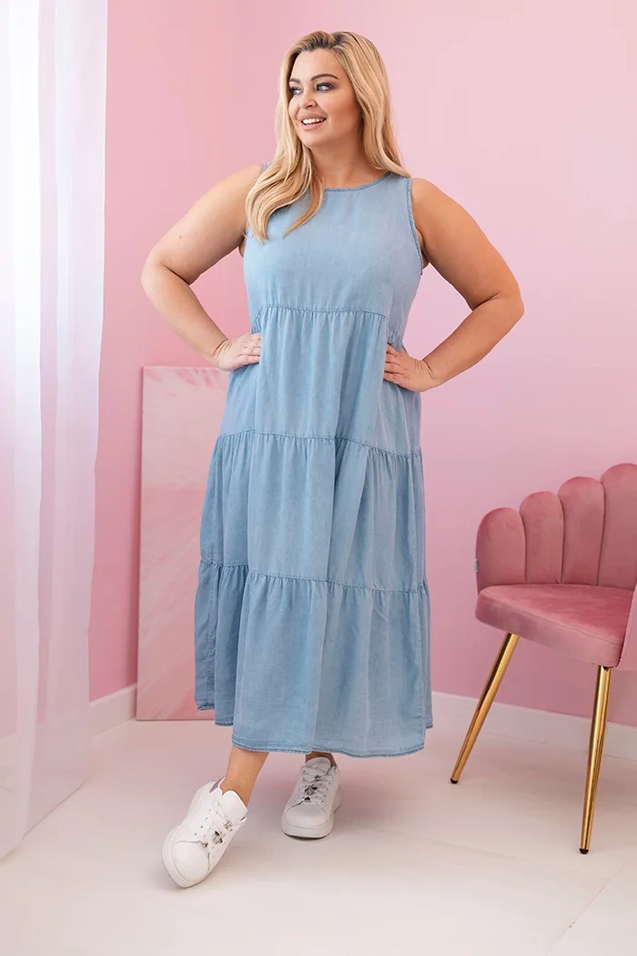 Kesi Šaty Plus Size 1882 s volány Barva: Modrá, Velikost: UNI