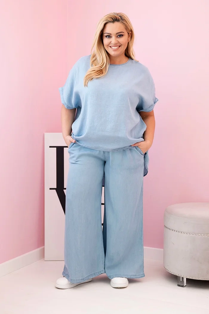 Kesi Dámská souprava Plus Size 51013 - halenka + kalhoty Barva: Modrá, Velikost: UNI