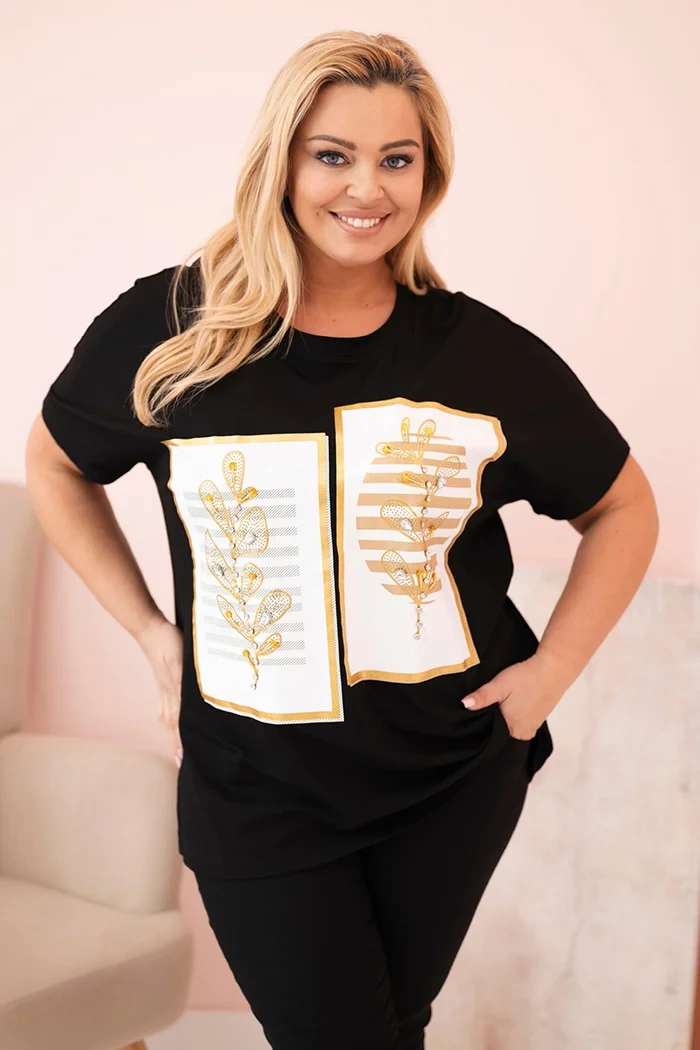 Kesi Halenka Plus Size 1301 s kamínky Barva: Zlatá, Velikost: UNI