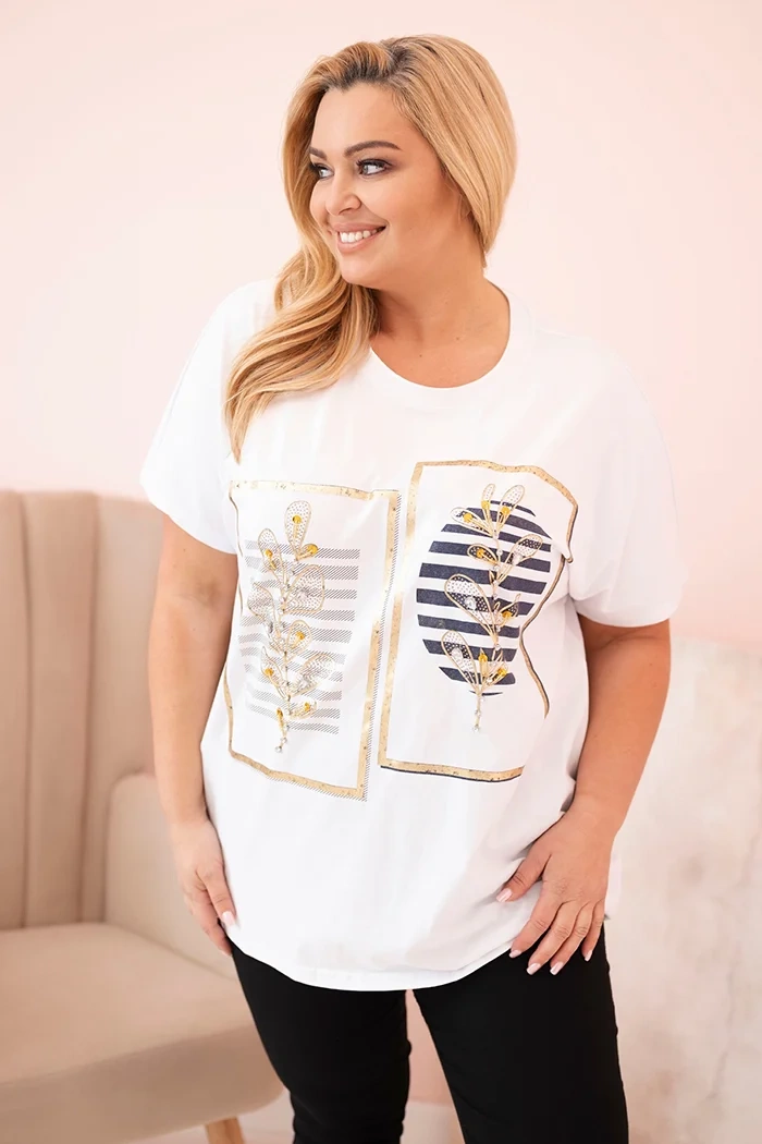 Kesi Halenka Plus Size 1301 s kamínky Barva: Modrá - tmavě, Velikost: UNI