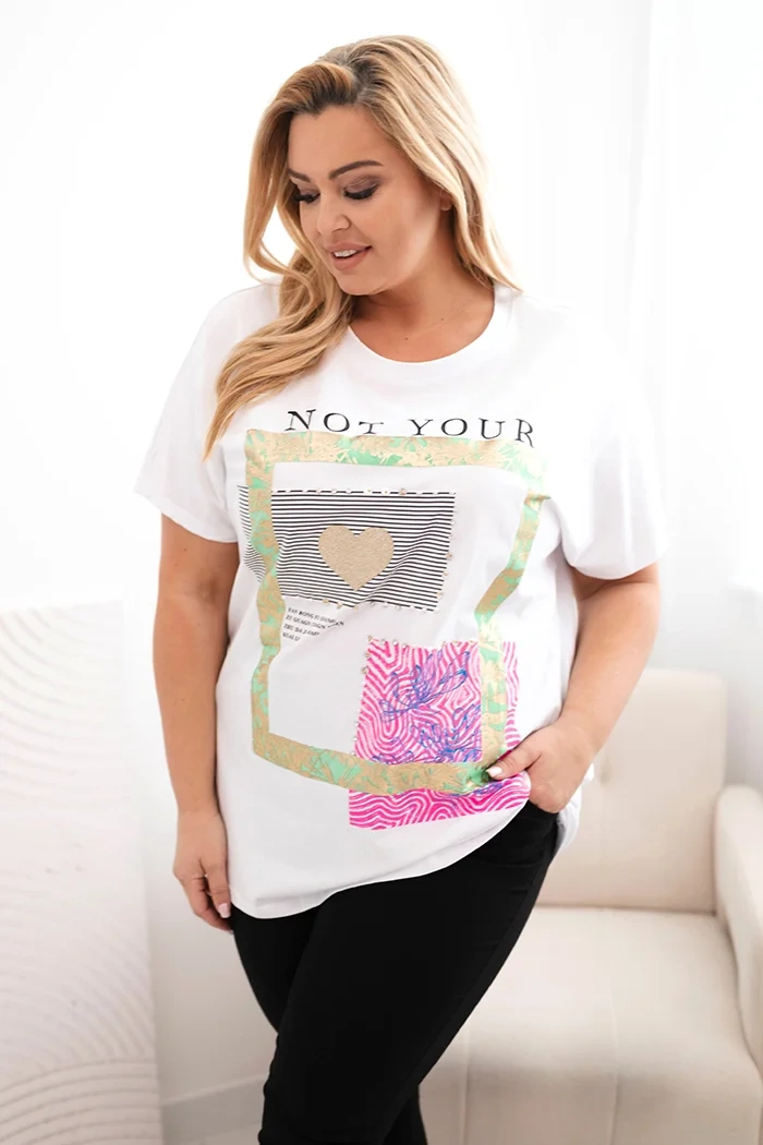 Kesi Halenka Plus Size 1275 se zlatým nápisem Barva: Žlutá, Velikost: UNI