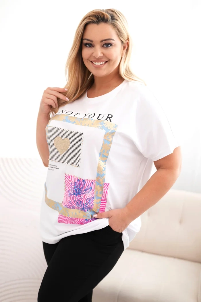 Kesi Halenka Plus Size 1275 se zlatým nápisem Barva: Modrá - světle, Velikost: UNI