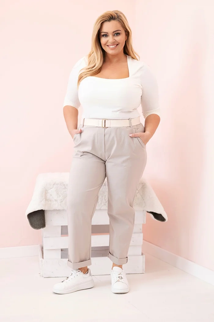 Kesi Kalhoty Plus Size ART52293 s páskem Barva: Béžová, Velikost: 2XL