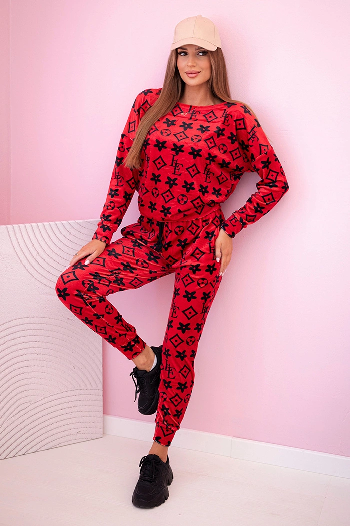 Kesi Dámská souprava z veluru s monogramem Barva: Červená, Velikost: UNI