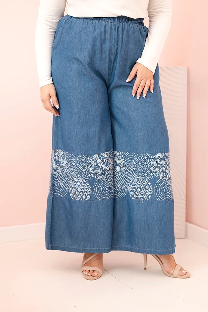 Kesi Kalhoty Plus Size 1870 se širokými nohavicemi Barva: Modrá, Velikost: UNI