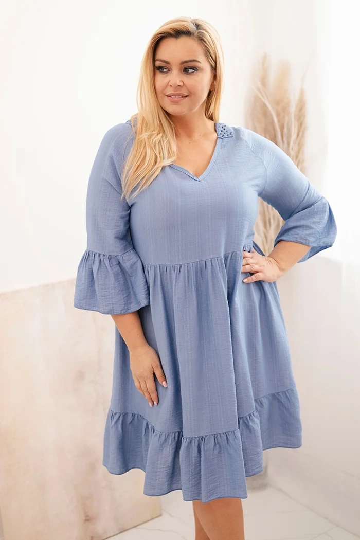 Kesi Viskózové šaty Plus Size 21597 s ozdobou na zádech Barva: Modrá, Velikost: UNI