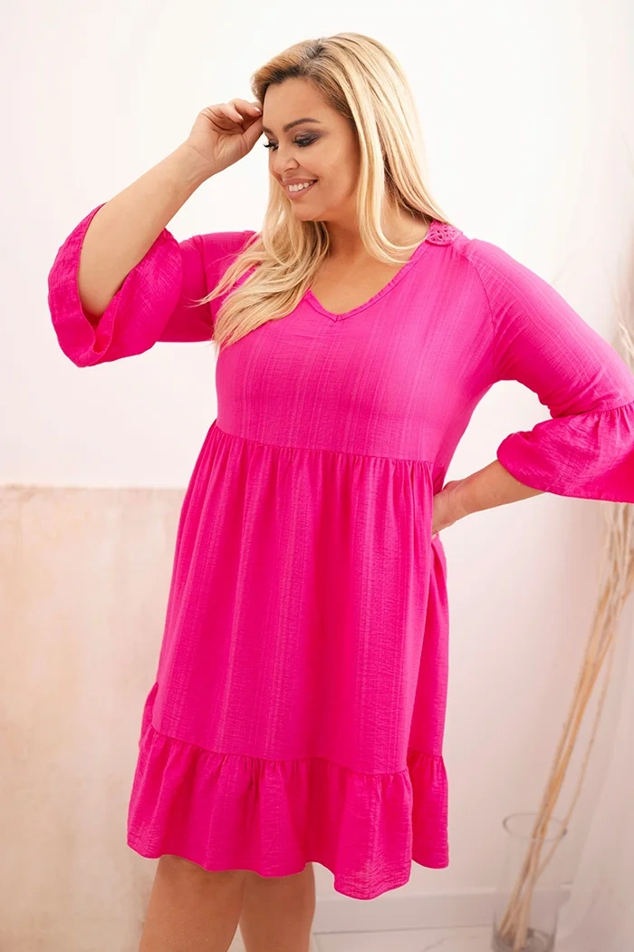Kesi Viskózové šaty Plus Size 21597 s ozdobou na zádech Barva: Růžová, Velikost: UNI
