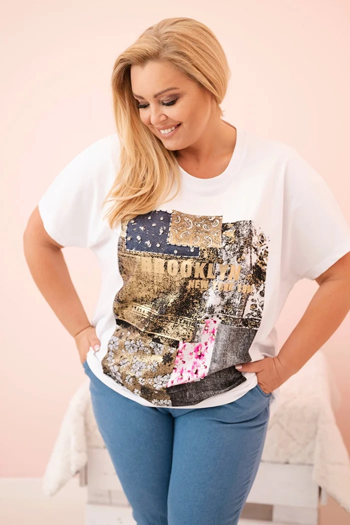 Kesi Dámská Plus Size 1293 s barevným potiskem Barva: Modrá, Velikost: UNI