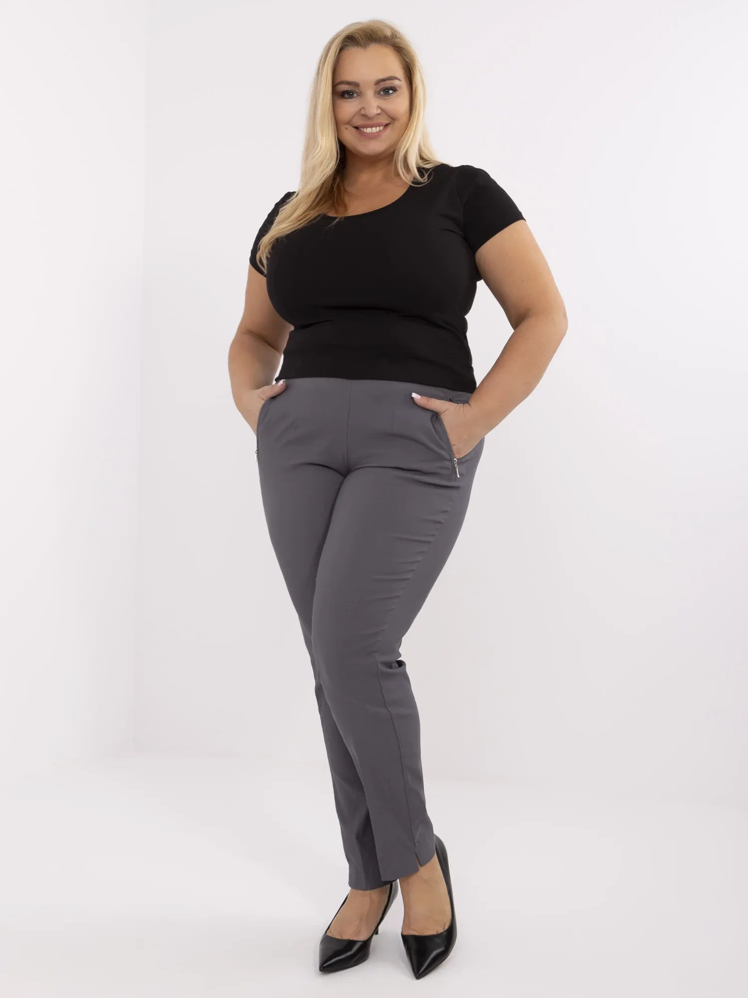 Kalhoty Plus Size AT-SP-049.12 New Fashion Barva: Šedá - tmavě, Velikost: 46