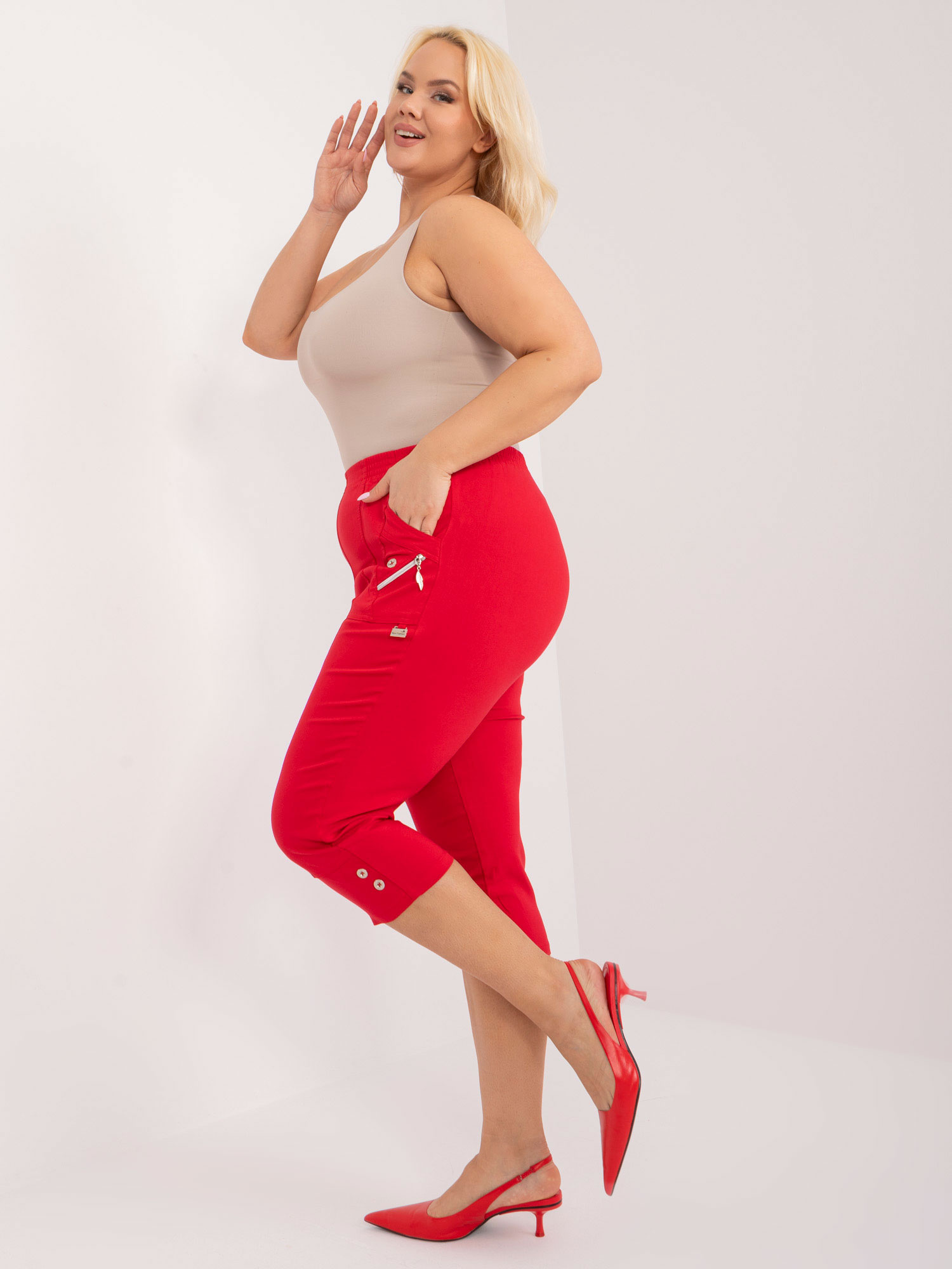 Kalhoty Plus Size AT-SP-73019.45 New Fashion Barva: Červená, Velikost: 50