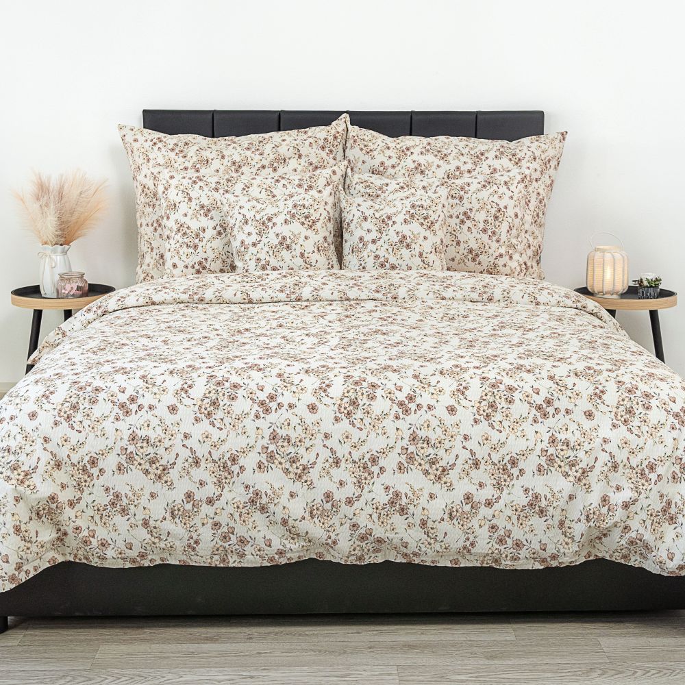 Kvalitex Francouzské prodloužené krepové povlečení 240x220, 70x90cm Kvítí béžové