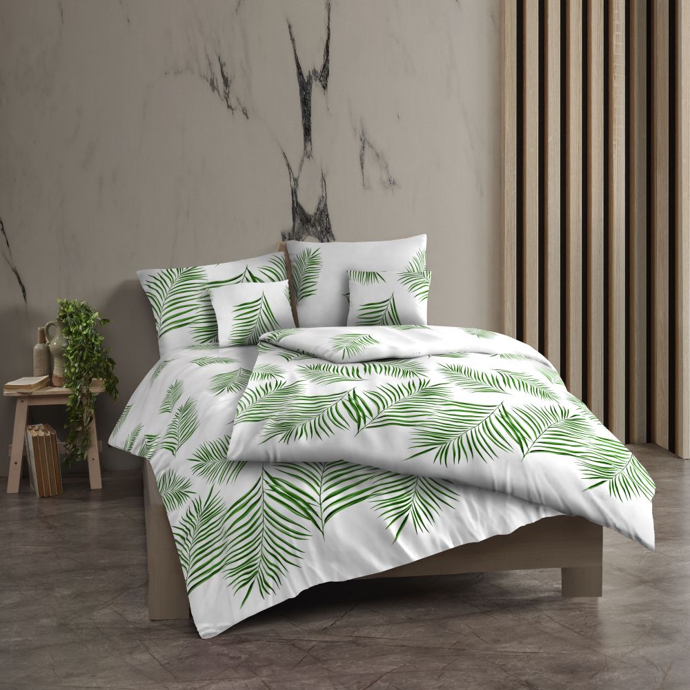 Kvalitex Prodloužené bavlněné povlečení renforcé 140x220, 70x90cm TROPICAL bílé