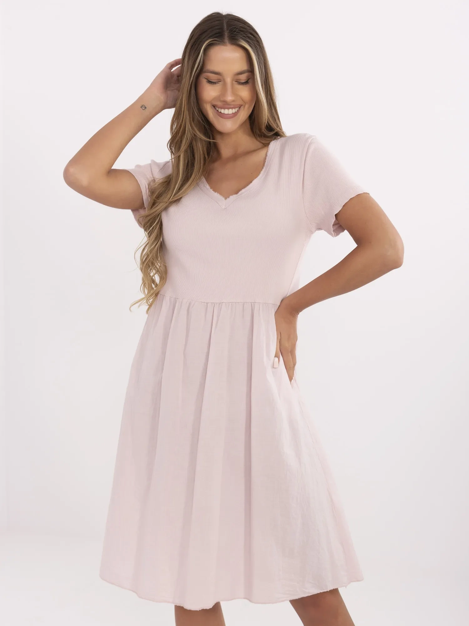 ITALY MODA Šaty -DHJ-SK-25370.85 Barva: Růžová - světle, Velikost: UNI