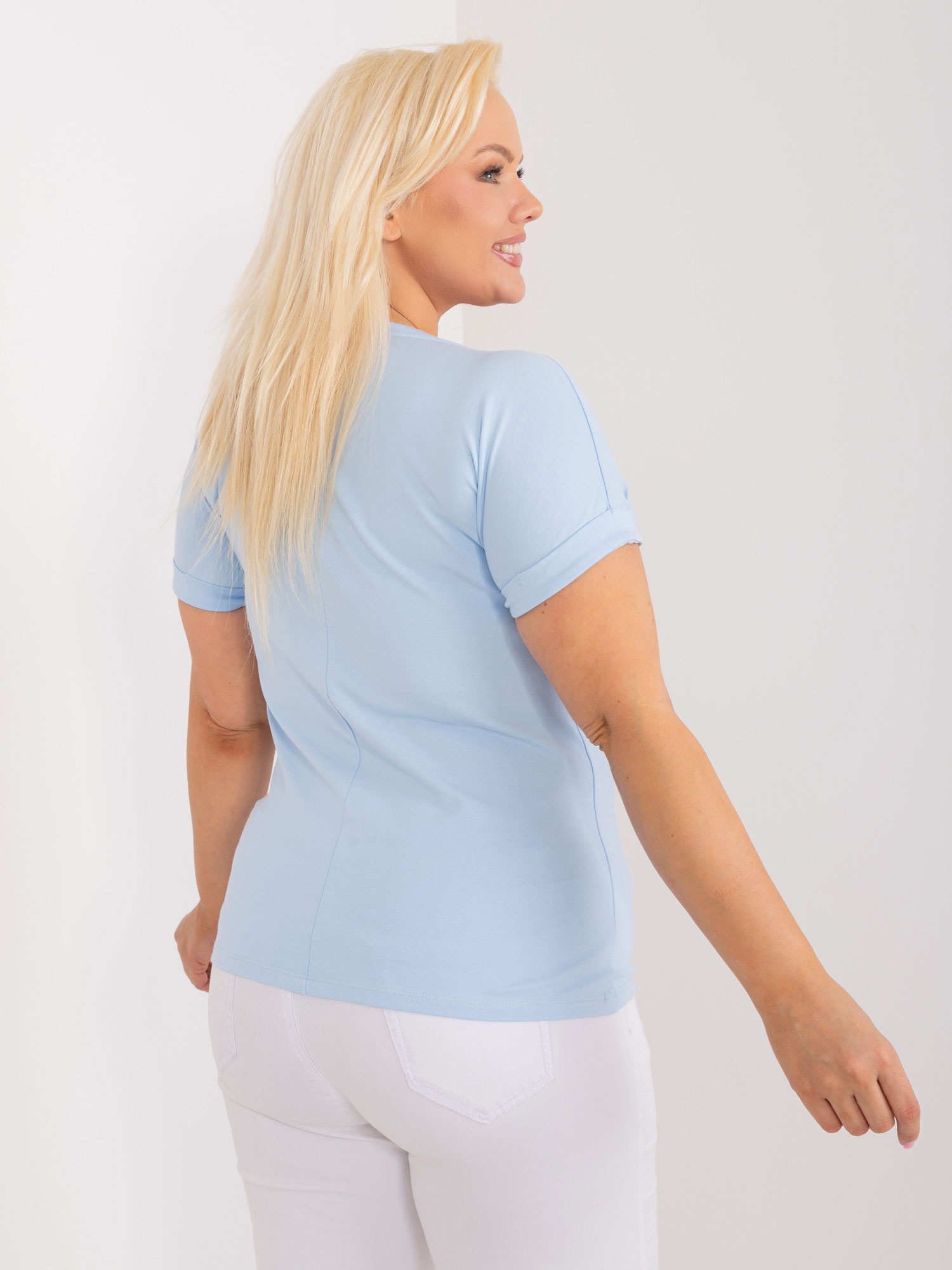 Tričko Plus Size RV-TS-9476.25 RELEVANCE Barva: Modrá - světle, Velikost: UNI