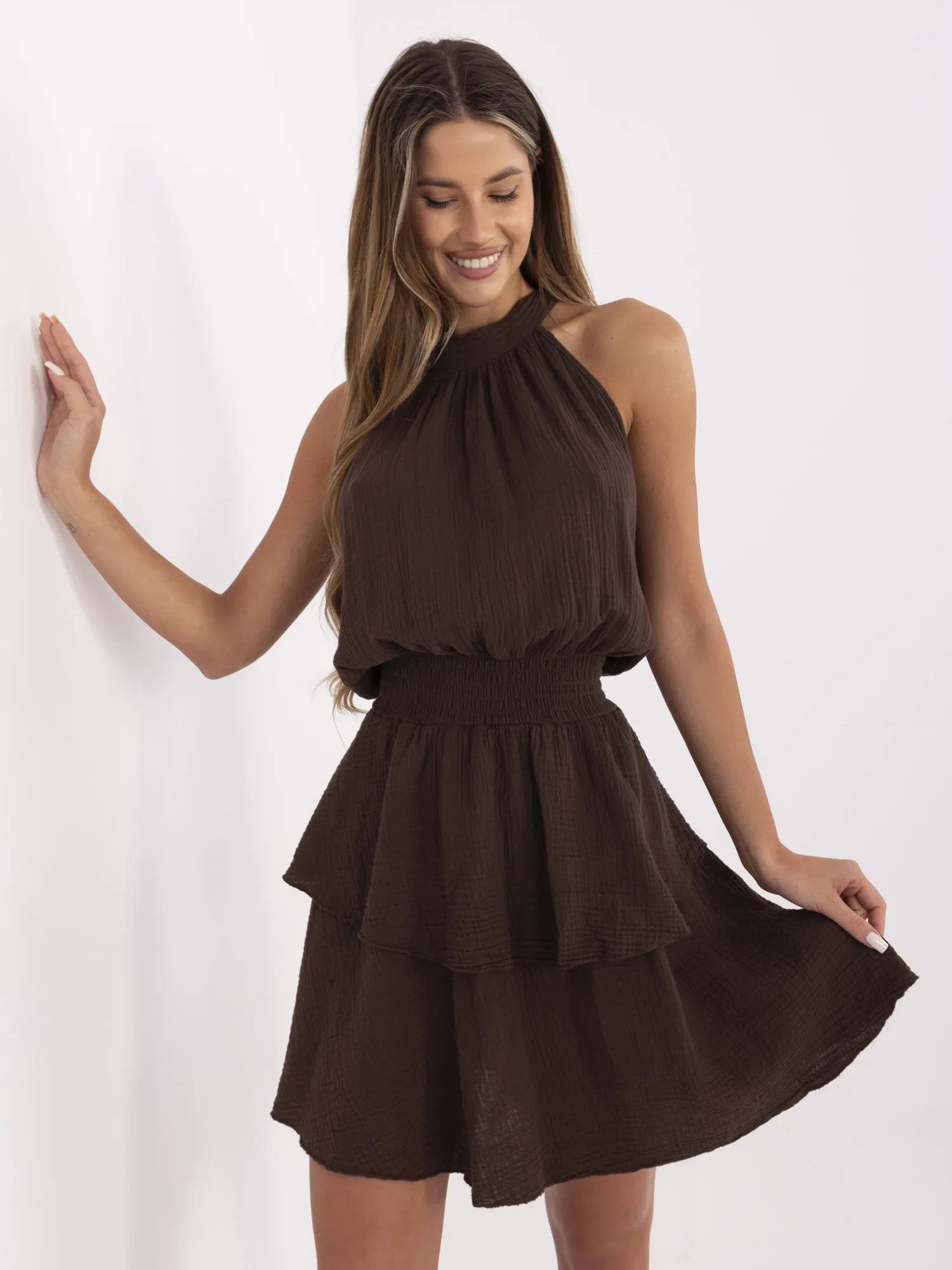 ITALY MODA Šaty -MI-SK-92166.71P Barva: Béžová - tmavě, Velikost: UNI