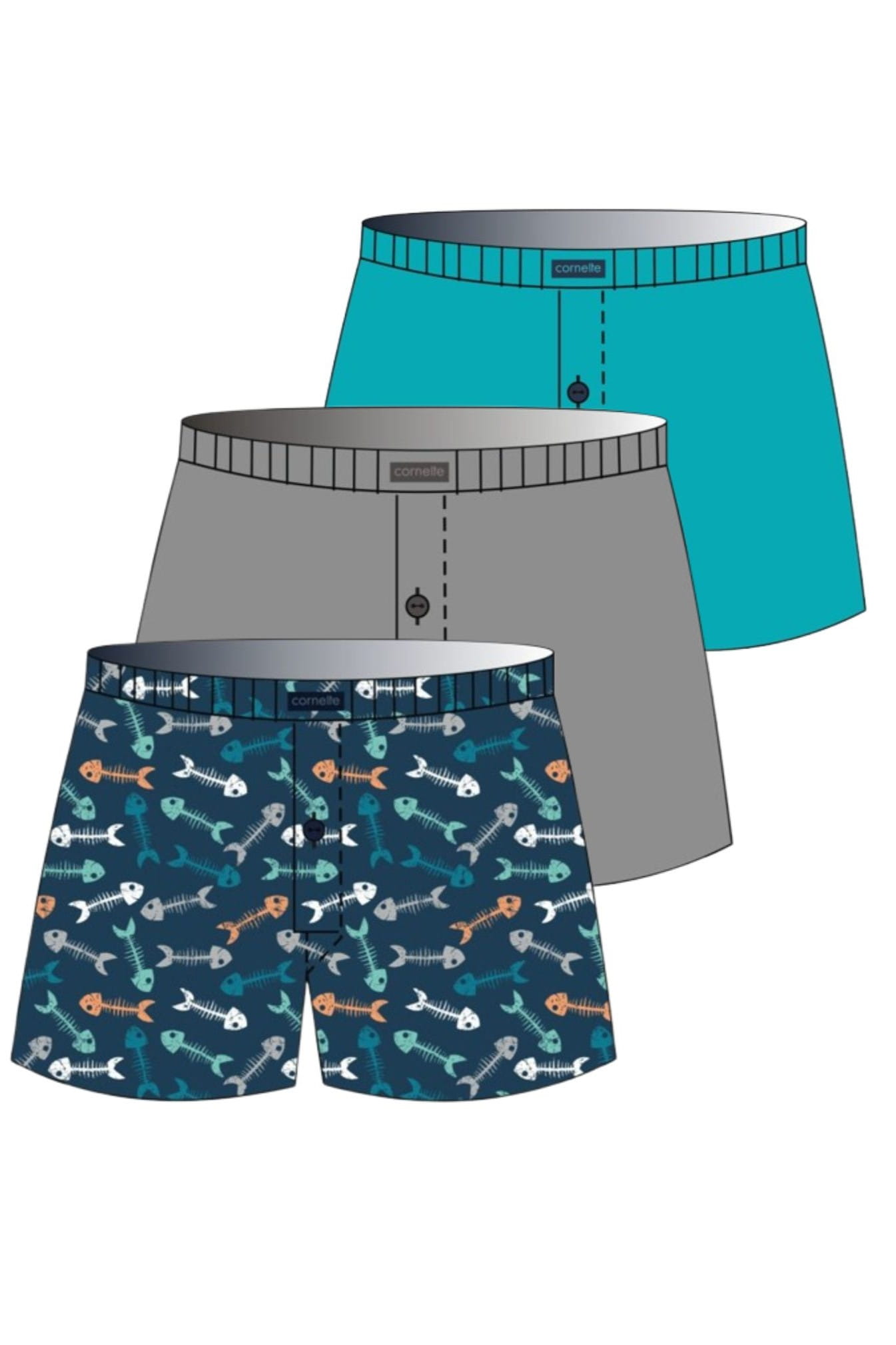 Trenýrky Cornette classic 945/08 pack Barva: Tyrkysová, Velikost: 2XL