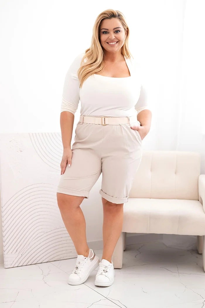 Kesi Šortky Plus Size ART52231 s páskem Barva: Béžová, Velikost: 2XL