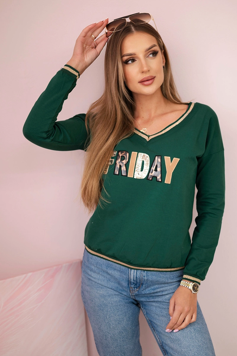 Kesi Dámská mikina s flitrovým nápisem Barva: Zelená, Velikost: UNI