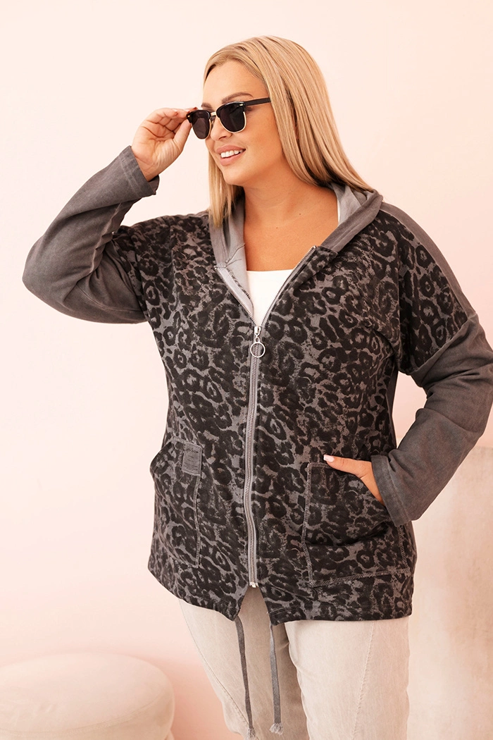 Kesi Dámská mikina Plus Size MY4140 s kapucí Barva: Šedá - tmavě, Velikost: UNI