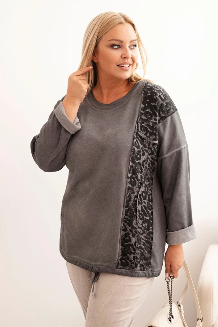 Kesi Dámská mikina Plus Size MY4139 s leopardím potiskem Barva: Šedá - tmavě, Velikost: UNI