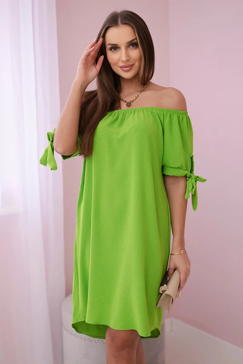 Šaty s vázáním na rukávech pistáciové barvy UNI