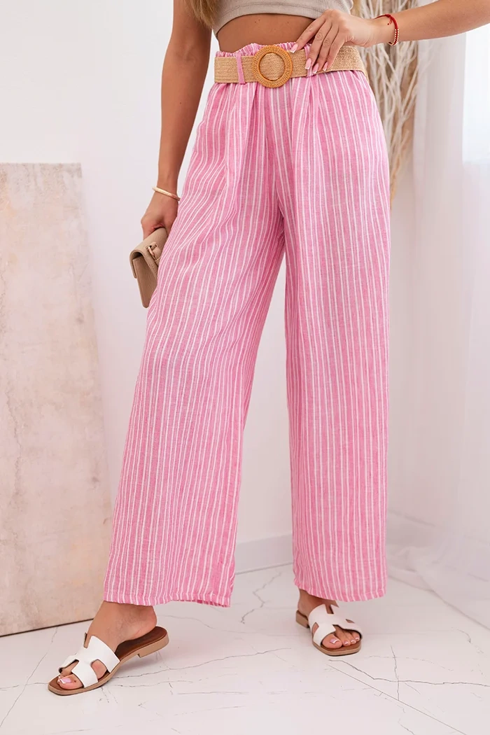 Kesi Dámské pruhované viskózové kalhoty se širokými nohavicemi Barva: Růžová, Velikost: UNI