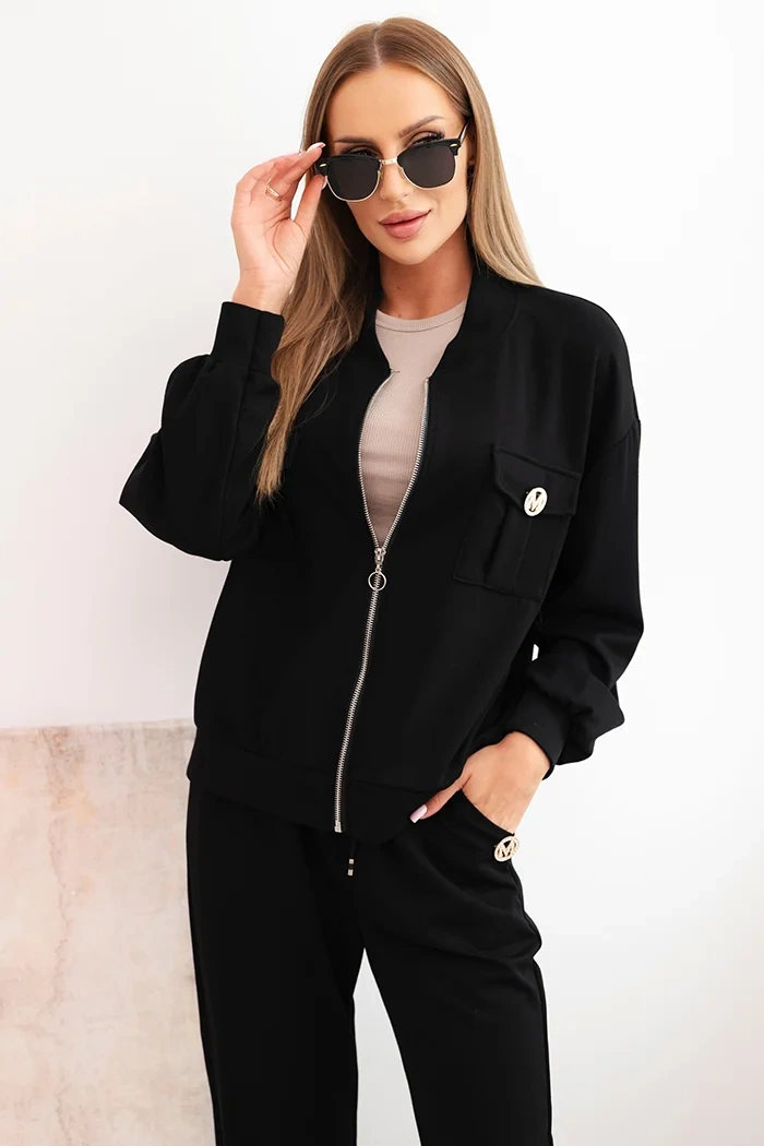 Dámská souprava máslová z viskózy s rozepínací mikinou a kalhotami černý UNI