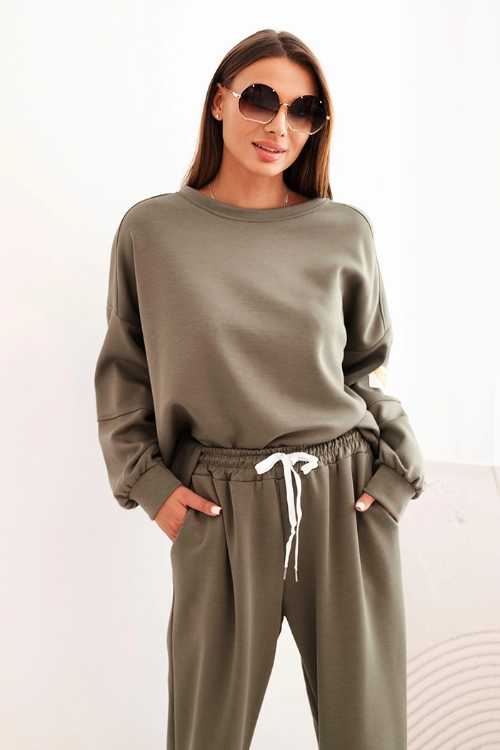 Komplet dámský máslový s volnou mikinou a kalhotami s nápisem LOVE khaki UNI